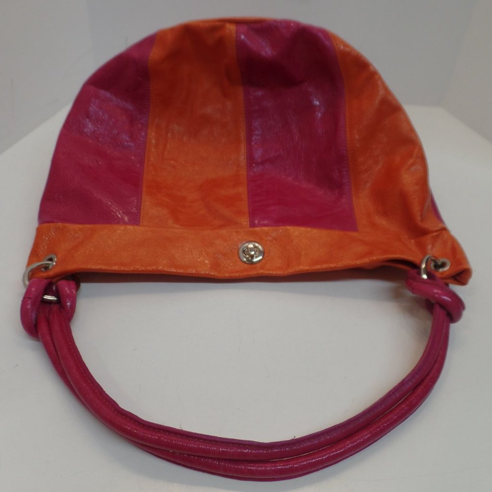 MAURIZIO TAIUTI Made in Italy Bright Pink & Orange Patent Leather Bucket Bag - Picture 10 of 16